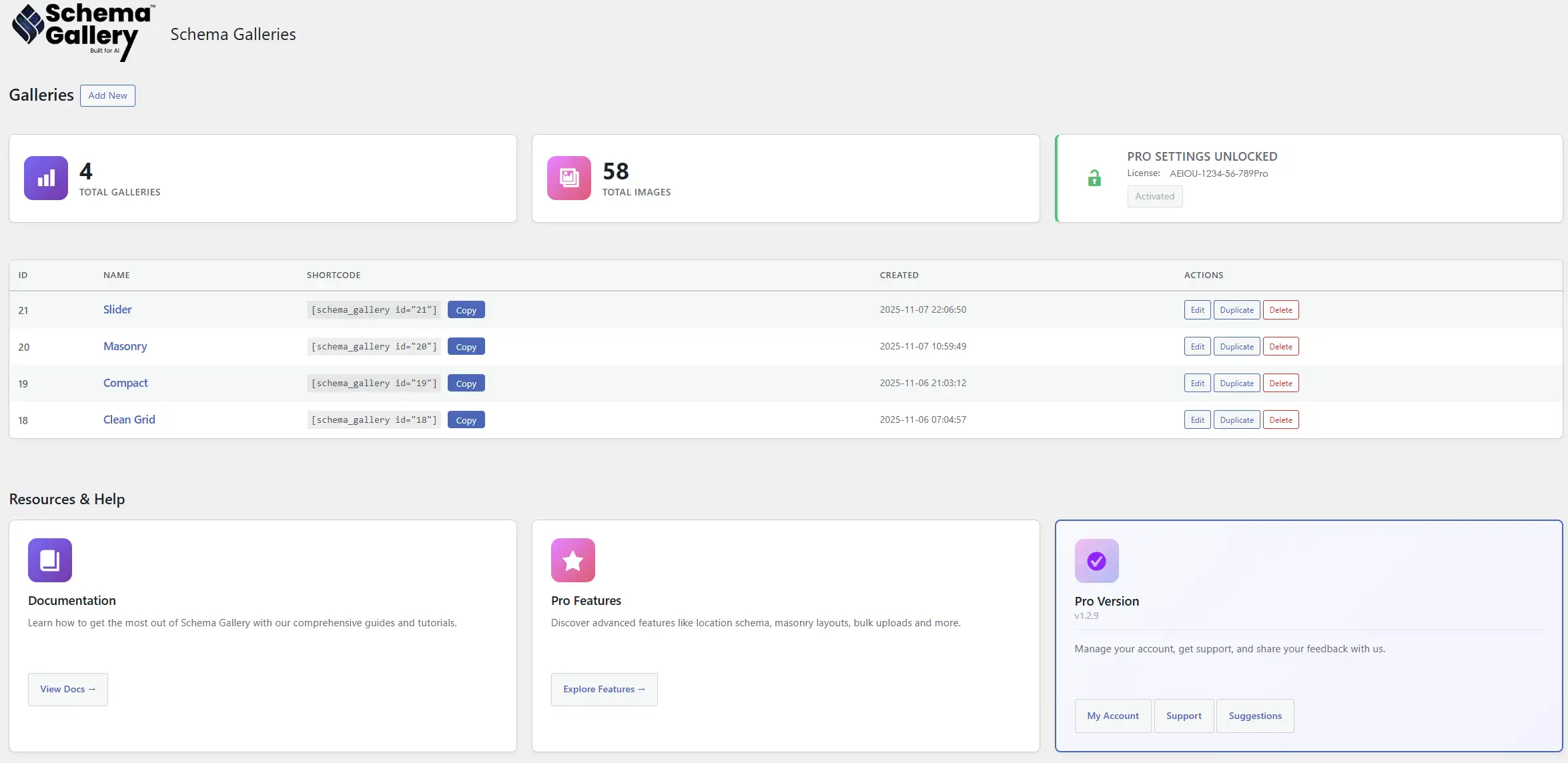 Schema Gallery Dashboard