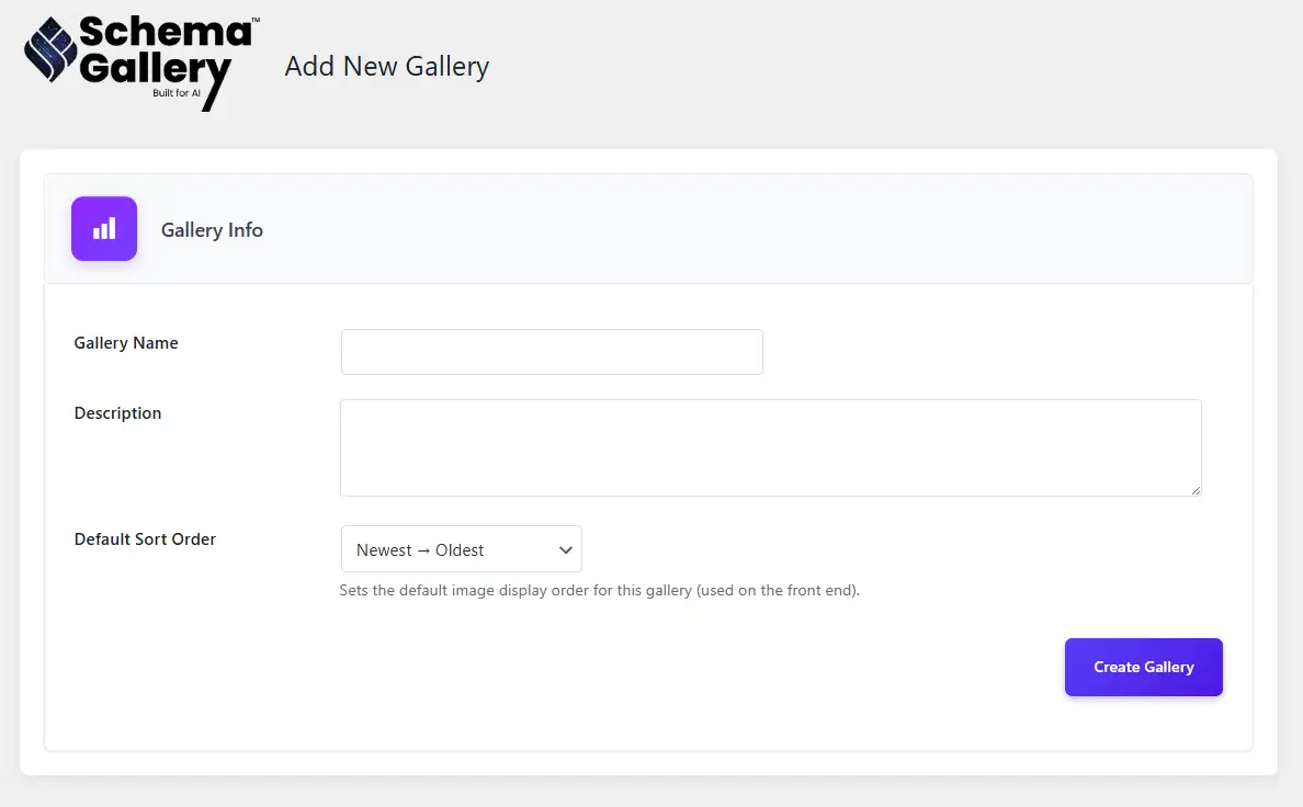 Gallery Creation Screen